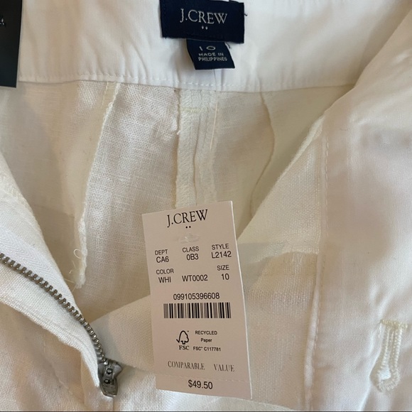 J Crew 4” Linen Blend Scalloped Hem Shorts NWT - 10 - White - Picture 5 of 5